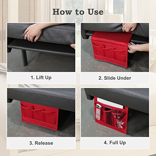 Surblue Bedside Caddy 4 Pockets Bedside Storage Organizer for TV Remote Control Phone Glasses Magazine (Red) - color: Red