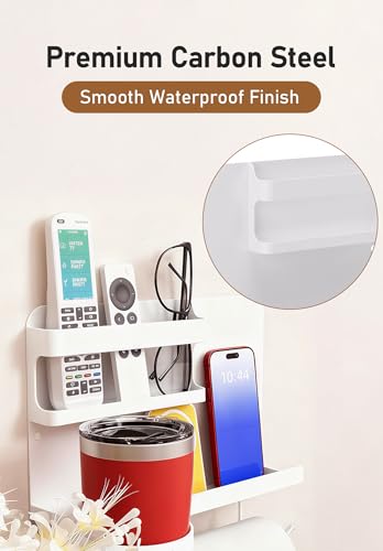 Bedside Wall Organizer Metal Shelf with Cup & Tissue Holder – Waterproof Wall Storage Rack for Dorm Room, Bathroom, Kitchen, and Office (White) - color: White