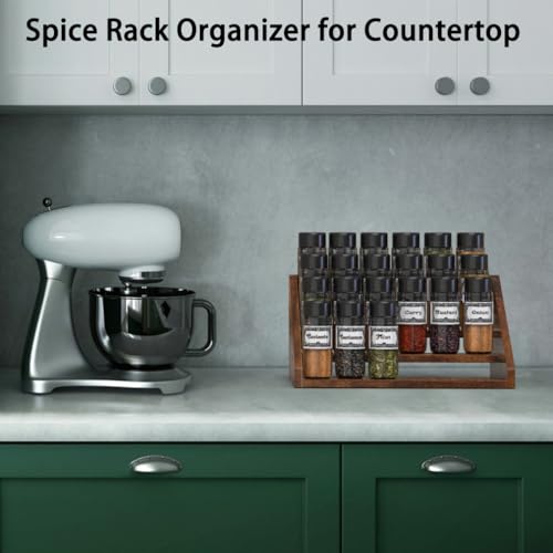 4 Step Spice Rack Organizer for Cabinet, Robust Wooden Display Riser Shelf Seasoning Organizer for Countertop Cupboard Pantry, Condiment Jar Kitchen Storage Holder Super Sturdy Stand, Rusitc Brown - size: 4-Tier