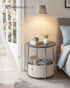 SONGMICS HOME Small Side Table, Round End Table, 2 Tier Nightstand with Basket, U Shaped Steel Legs, Easy Assembly, for Living Room, Bedroom, Gray and White - color: Gray + White, size: 1 pack