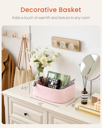 Small Woven Basket, 12 x 8 x 4.5 Inches, Storage Basket for Organizing, Cute Small Rope Shelf Closet Cube Storage Bins Baskets for Shelves, Dog Toy Gift Baskets Empty, 3 Pack Light Pink - color: Light Pink, size: 12"L x 8"W x 4.5"H