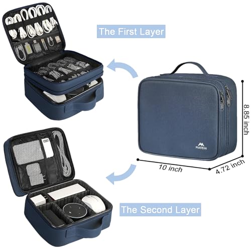 MATEIN Cord Organizer Case with Adjustable Divider, DJ Cable File Bag for Electronic Storage, USB Cable, Charger, Tech Accessories, Shockproof Portable Double Layer Cord Bags, Blue - color: Blue, size: Medium