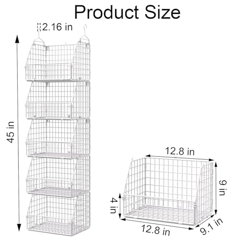 PUPPYCUTE Hanging Closet Organizer and Storage, Clothes Hanging Shelves Wire Baskets for Clothing Sweaters Purse Handbags Shoes White 5 Tier - size: For closet-5 pcs
