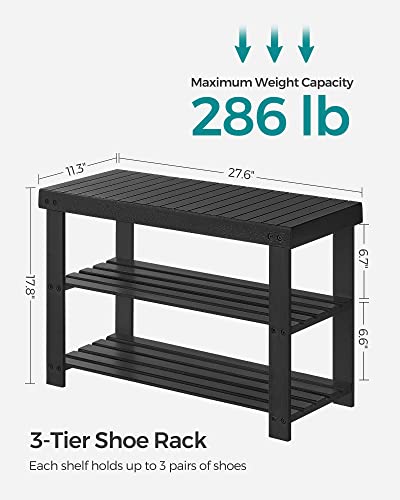 SONGMICS Shoe Rack Bench, 3-Tier Bamboo Shoe Storage Organizer, Entryway Bench, Holds Up to 286 lb, 11.3 x 27.6 x 17.8 Inches, for Entryway Bathroom Bedroom, Ink Black ULBS04H - color: Ink Black, size: 27.6"W