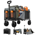 3-in-1 Portable Collapsible Wagon, Foldable Cart with Removable Side, Utility Groceries Wagon Cart for Dogs Pets Shopping Camping Beach Sports Gardeing Fishing, Black - size: 120L