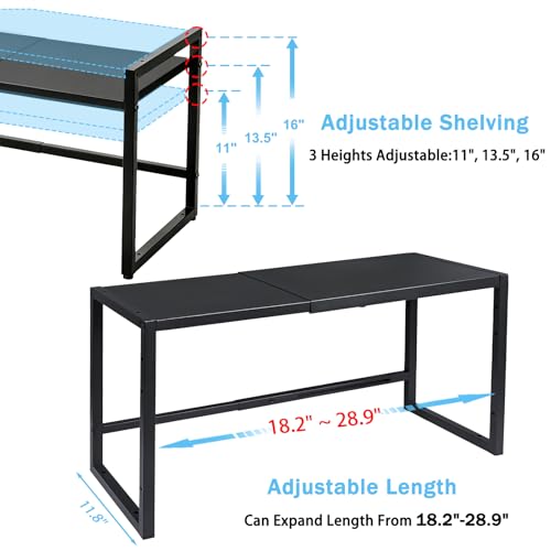 Expandable 110 LBS Heavy Duty Storage Shelves,Metal Shelving Unit for Pots Pans Microwave Small Appliance,Adjustable Storage Rack Shelf Organizer For Kitchen Garage Warehouse Cabinet Closet Pantry - color: Black, size: 1 Tier：11.8"D x 28.9"W x 16.3"H