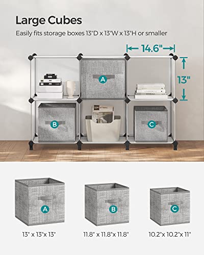 SONGMICS 6 Cube Storage Organizer, Modular Bookshelf, DIY Closet Organizers and Storage, Plastic Stackable Shelves, 14.6 x 13 x 13 Inch Cubes, with Feet and Rubber Mallet, White ULPC206W01 - color: White, size: 14.6”L x 13”W x 13”H