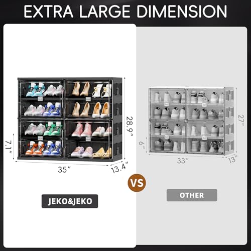 JEKO&JEKO 4 Tiers Foldable Shoe Rack Organizer Cabinet for Closet Entryway, Large Collapsible Shoe Storage Box with Magnetic Doors Fits Up to 16 Pairs (Black) - color: Double-row, size: 4 Tiers