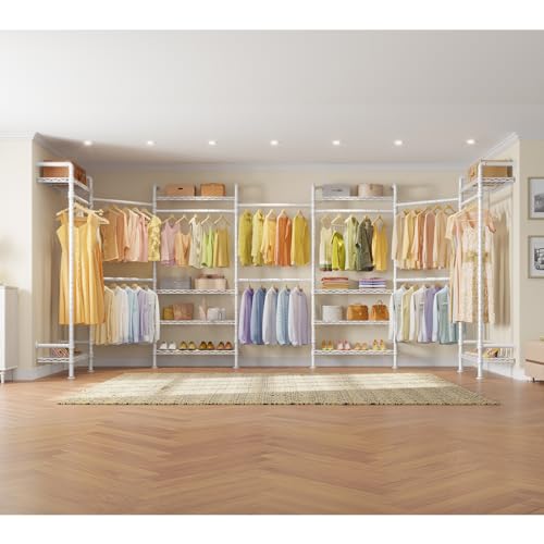 Timate F3 Garment Rack Heavy Duty Clothes Rack for Hanging Clothes, Expandable Industrial Pipe Wall Mounted Clothing Rack, Adjustable Storage Closet Wardrobe Closets System, White - color: White, size: F3