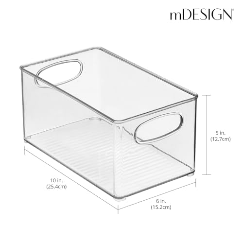 mDesign Plastic Bathroom Storage Container Bins w/ Handles - Closet, Cabinet, Vanity, Cupboard Shelf Organization, Hair Tools Accessory Organizer - Ligne Collection; Clear, 10x6x5 (Pack of 4) - size: 10 x 6 x 5 (Pack of 4)