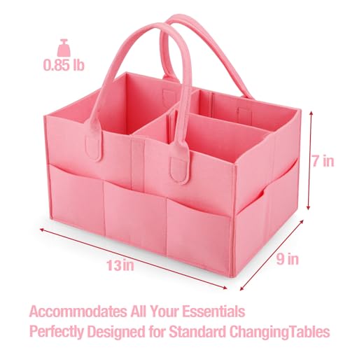 PandaEar Baby Diaper Caddy Organizer, Portable Diaper Holder Organizer Nursery Storage Basket for Wipes & baby stuff, Collapsible Baby Organizer with Divided Design (Light Pink) - color: Light Pink