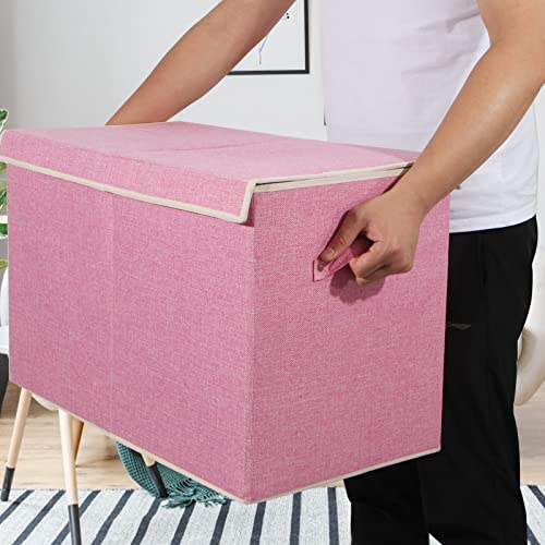 popoly Large Toy Box Chest Storage with Flip-Top Lid, Collapsible Kids Toy Storage Bin Boxes Container for Boys, Girls, Nursery, Playroom, 25"x13" x16" (Linen Pink) - color: Large Pink