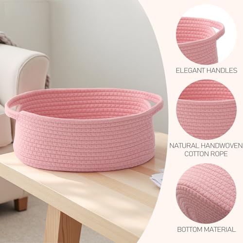 JMvicyroam Woven Basket,Small Rope Storage Bin with Handles & Ribbon Bag, Organizer for Shelves Closets,Gift Basket Empty for Birthday,Books,Dog Toys, Pink - color: Pink, size: 1 Pack