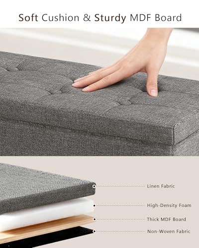 GLAXYFUR 43.3 inches Folding Storage Ottoman Bench Storage Chest Footrest for Bedroom, Entryway and Living Room, Holds up to 660 lb Dark Grey - color: Dark Grey