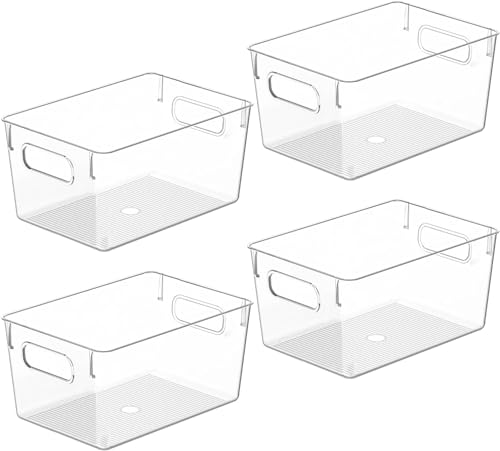 Clear Plastic Storage Bins, Pantry Organizers and Storage Containers Fridge Organizer Bins Kitchen Cabinet Organizer for Organizing Home, Bathroom, Freezer, Refrigerator. (10 x 7.3 x 5) - size: 10 x 7.3 x 5