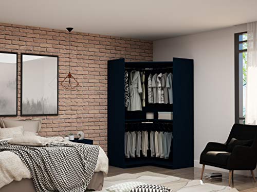 Manhattan Comfort Mulberry Modern Free Standing Corner Wardrobe Closet with Rounded Hanging Rods, Open Shelving & Finished Back for Room Divider, Space-Saving Storage Solution, Tatiana Midnight Blue - color: Tatiana Midnight Blue