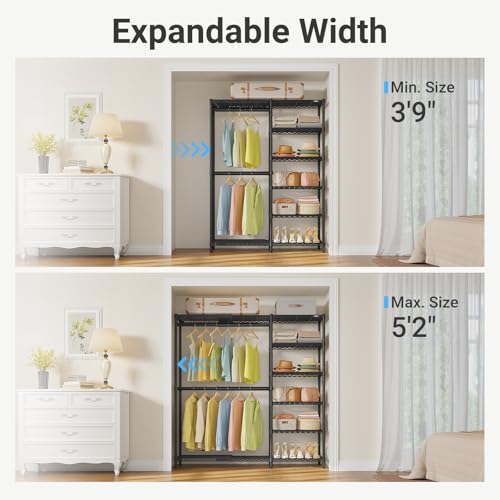 VIPEK X2 Plus Expandable Heavy Duty Clothes Rack Adjustable from 3'9"-5'2" Portable Reach-in & Walk-in Closet Rack System with Flexible Shelves and Hanger Rods Clothing Rack for Hanging Clothes, Black - color: Black, size: X2 Plus