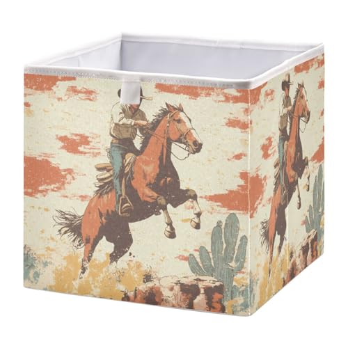 Cowboy Wild West Storage Cubes 11x11 Inch Foldable Fabric Bins with Handle for Storage and Organization, Ideal Storage Bins for Closet Shelves - color: C79