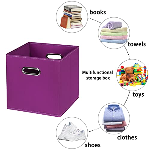 Fabric storage bins Cubes, Fabric Cube Organizer with Handle, Foldable Cube Bins for Cloth or Accessary Storage, 11x11x11, Set of 8, (Purple) - color: Purple, size: 8 Pack