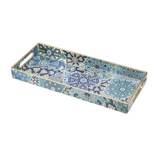 MAONAME Plastic Vanity Tray, Bathroom Counter Tray, Decorative Trays with Handles, Storage Dresser Trays Organizer for Toilet Tank, Jewelry, Makeup, 13.8" x 6" x 1.57" - color: Bohemian-5
