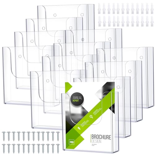 Ripeng 12 Pack Brochure Holder Wall Mount 6 x 9 Inch Clear Flyer Holder Magazine Pamphlet Display Stand Acrylic Wall Organizer Plastic Wall File Holder for Literature Mail Paper Document Rack Display