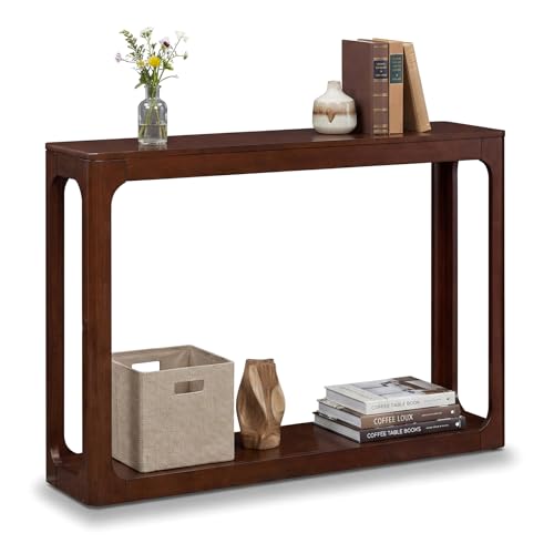 Giantex 47" Wood Console Table, 2-Tier Mid Century Modern Entryway Table w/Storage Shelf, Narrow Sofa Table w/Solid Rubber Wood Frame, Behind Couch Table for Hallway, Living Room, Foyer