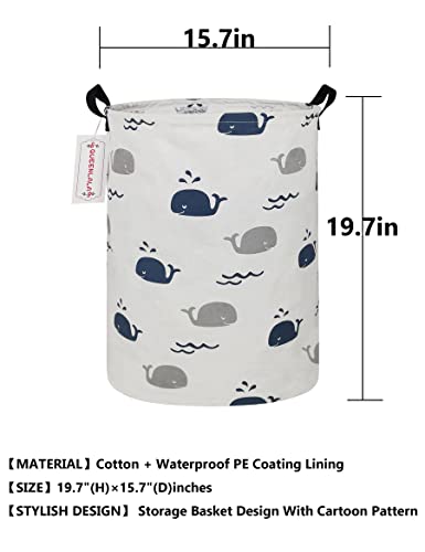 QUEENLALA Large Storage Basket,Laundry Hamper/Bathroom/Home Decor/Collapsible Round Storage Bin,Boys and Girls Hamper/Boxes/Clothing(Round-Blue Cute Whale) - color: Round-Blue Cute Whale
