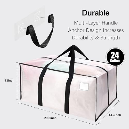 VELVETSURE 6 Pack Heavy Duty Large Moving Bags W/Backpack Straps - Strong Handles & Zippers, Storage Totes For Space Saving, Fold Flat, Alternative to Moving Box and Storage Bin, Semi-Transparent - color: Semi-Transparent, size: 24 Gal - 6 Pack