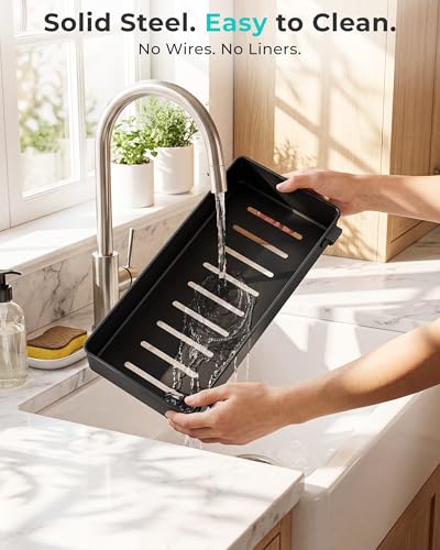 EVERIE Metal Pull Out Slide Shelf Organizer for Under Sink Organization in Kitchen, Bathroom, Counter, Cabinets, Minimum Available Space 13" Wide x 16.5" Deep (Black, 1 Set) - color: Black, size: 1 Set