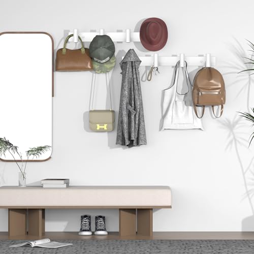 VAEHOLD Hat and Coat Wall Mount Rack - Hooks for Robes, Bags, Keys, and Towels - Bathroom Towel Hanger Organizer (White, “T“ Shape 4 Hooks 2 Pack) - color: White, size: “T“ Shape 4 Hooks 2 Pack