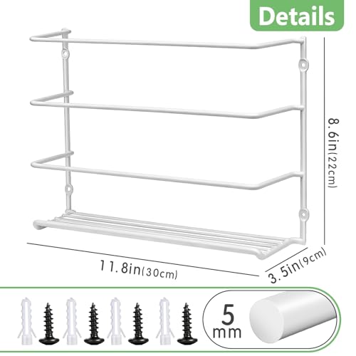 Premium 2-Pack Heavy Duty Kitchen Wrap Organizer, Extra Thick & Sturdy Metal Wire Rack for Cabinet Door, Holds Foil, Plastic Wrap, Wax Paper, Bags, Space Saving Under Sink or Pantry Storage Holder