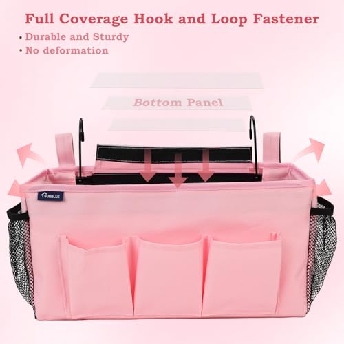 Surblue Bedside Organizer with Hook Caddy Hanging Storage Bag with Adjustable Straps and Water Bottle Holder for Home, College Dorm, Hospital Accessories, Crib Bed Rail, Pink, 2PCS - color: 2Pcs Pink