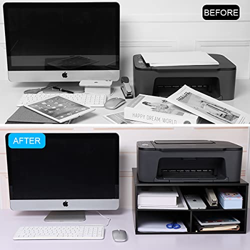 EMERIT Printer Stand for Desk - 2 Tier Desktop Printer Stand with Paper Storage, Printer Riser Organizer for Home Office, Holds up to 30 lbs, Black - color: Black, size: Large