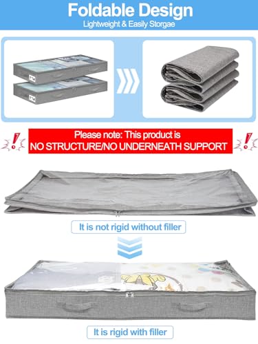 punemi 5 Inches High Low Profile Under Bed Storage Containers，No-Structure,Soft Fabric Zippered Underbed Storage bins for Clothes and Blankets— Fits Under Crib, Couch or Dorm bed,2-Pack,Grey - color: Grey-soft-2pack, size: 5 inch