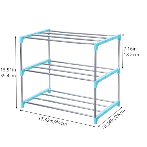 Jucaifu Stackable Small Shoe Rack, Entryway, Hallway and Closet Space Saving Storage and Organization (3-Tier, Blue) - color: Blue, size: 3-Tier