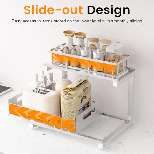 Under Sink Organizer, Heavy Duty Metal Pull Out Cabinet Organizer Slide Out Sink Shelf Organizer Height Adjustable, Multi-Purpose Storage Shelf for Kitchen Bathroom(Sliver,2Pack) - color: Silver, size: 2 Pack