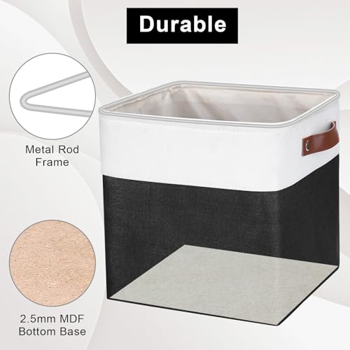 Bagnizer Collapsible Fabric Storage Cubes 11x11 Cube Storage Bins, 4 Pack Closet Baskets Box with Handles for Organizing, Shelf, Toys, Clothes, Home, Office, Nursery (Black&White) - color: Black / Off-White, size: Cube - 11"x11"x11"