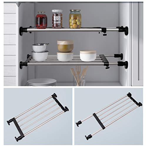 BAOYOUNI Expandable Shelf Closet Tension Rod Adjustable Shelving Unit Storage Rack Organizer Hanger Space Saving Divider for Wardrobe, Cupboard, Kitchen, Bathroom Use, Black - color: Black, 1pc (2-bar Telescopic), size: Recommended Use Length: (19.69-31.5