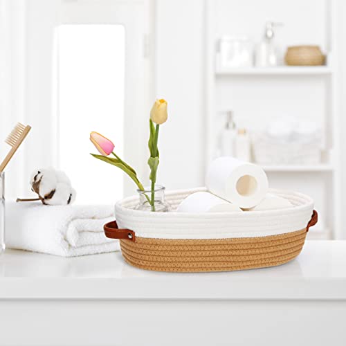 Bathroom Countertop Organizer Basket, Cotton Rope Woven Storage Basket Toilet Paper Decorative Basket for Bathroom, Bedroom, Living Room, Entryway 13"x6.3"x4.3" (Off White/Jute) - color: Off White & Jute