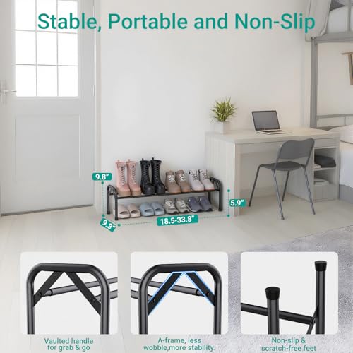 YEASHEIN 1-Tier Expandable Shoe Rack for Closet Floor, Λ-Frame Metal Small Shoe Rack for Entryway, Adjustable Shoe Shelf Organizer, Free Standing Shoe Racks for Front Door Entrance, Garage - Black - color: Black, size: 1 Tier