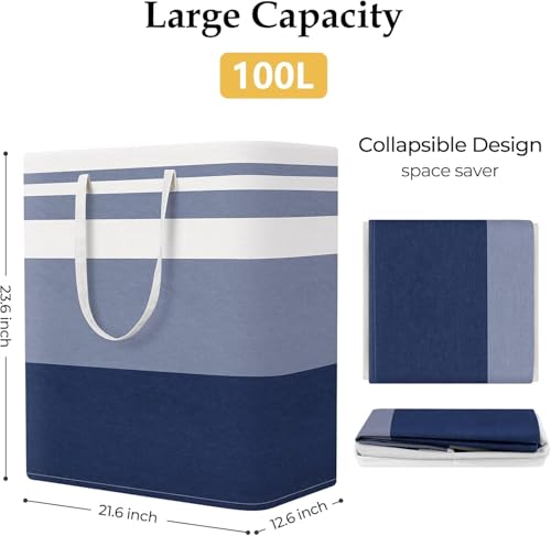 StorageRight Laundry Basket Hamper Large Collapsible Laundry Hamper with Easy Carry Handles，Freestanding Clothes Hampers for Laundry, Bedroom, Dorm, Clothes, Towels, 100L, Gradient Blue - color: Gradient Blue, size: 100L