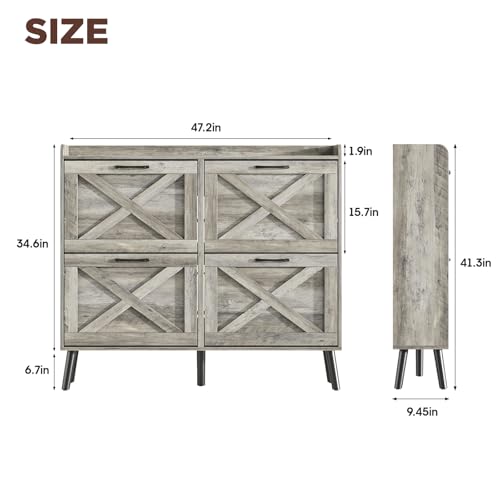 Maupvit Large Shoe Storage Cabinet with 4 Flip Drawers, Narrow Shoe Cabinet for Entryway with Wooden Legs, Freestanding Hidden Shoe Rack Organizer ＆ Metal Hinges, Washed Gray - color: Washed Gray, style: 4-Drawers