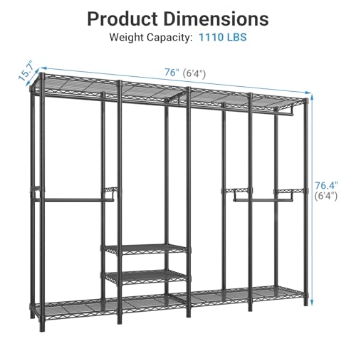 VIPEK V40 Heavy Duty Clothes Rack, 1110lbs Capacity Sturdy Metal Garment Rack, Clothing Rack with 6 Shelves & 4 Hang Rods, Adjustable Open Wardrobe Closet Organizer for Bedroom/Apartment/Retail, Black - color: Black, size: V40 Regular