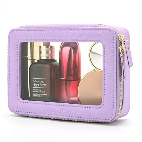 Aveniee Clear Makeup Bag Organizer, Travel Toiletry Bag Cosmetic Case for Women, Make Up Skincare Pouch Car Organizer Bag with Zippers for Essentials,Lilac,Medium Classic - color: Lilac, style: Classic
