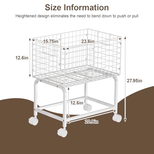 Wire Laundry Hamper Cart,80L Laundry Hamper Trolley with Pull Handle,White High Laundry Basket Cart for Laundry Room,Bathroom,Bedroom-White（23.6 * 15.75 * 28inch） - style: Medium Oblong-White