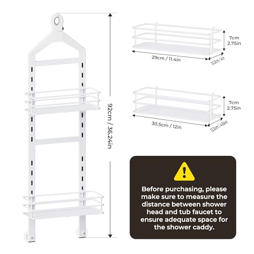 Orimade Adjustable Anti-slip Shower Caddy over Shower Head, Rustproof Bathroom Hanging Shower Organizer with 2 Hooks for Razor, No Drilling Shelves Storage Rack 2 Tier, White - color: White - 2 Tier