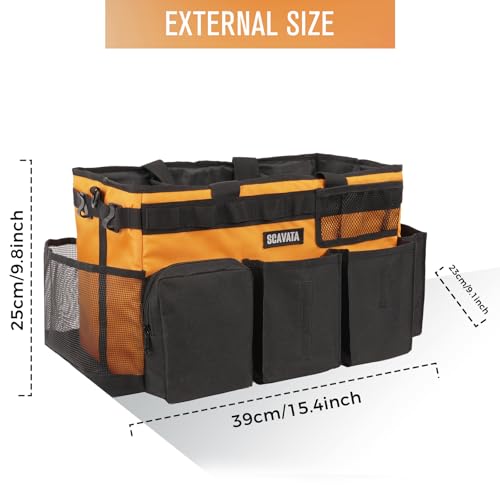 SCAVATA Wearable Cleaning Caddy Bag, Cleaning Caddy Supplies Organizer with Handle & Shoulder Straps for Housekeepers, Under Sink & Car Cleaning Tool Organizers with 4 Foldable Divider (Orange) - color: Orange