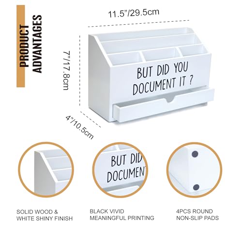 EXQUIDECA Wooden White Rustic Countertop Mail Storage Holder with Drawer and Compartments - Office Desk Accessories and Workspace Organizers - Desktop Sorter for Pen Stationery Letter Files Documents - color: White storage box