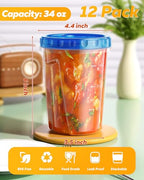 BiuLeon 12 Pack-34 oz Freezer Storage Containers, Plastic Food Storage Containers with Twist Top Lids, BPA Free and Reusable Soup Containers with Lids, Leakproof/Microwave/Dishwasher Safe - color: 12Pack-34oz