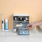 Desktop Storage Drawers, Plastic Desk Organizer with 3 Drawers, Modular Stackable Toolbox Units for Office Stationary, Makeup Container, Bathroom Countertop (1 Tall Layer, White & Clear) - color: 1 Tall Layer & 3 Drawers, White & Clear